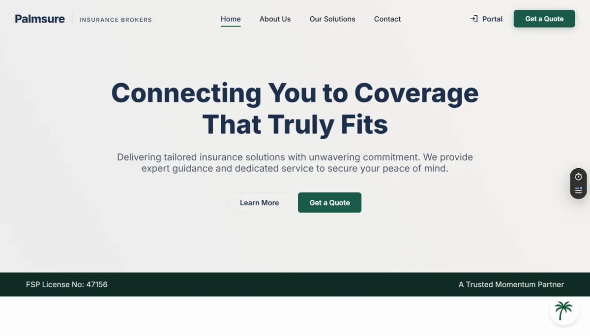 Screenshot of Palmsure Insurance